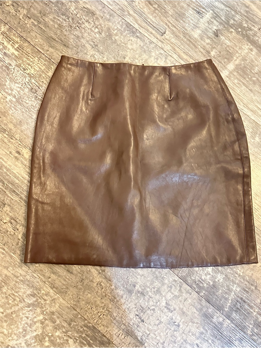 Vintage Via Milano Genuine Lambskin Leather Mini Skirt | Chocolate Brown | - Picture 2 of 4